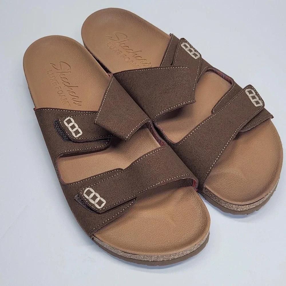 Skechers Sandals Womens Size 10 Brown Luxe Foam Slide On Adjustable EUC SN 56176 - Picture 1 of 10